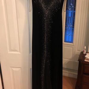 LONG VELVET SPARKLY BLACK DRESS